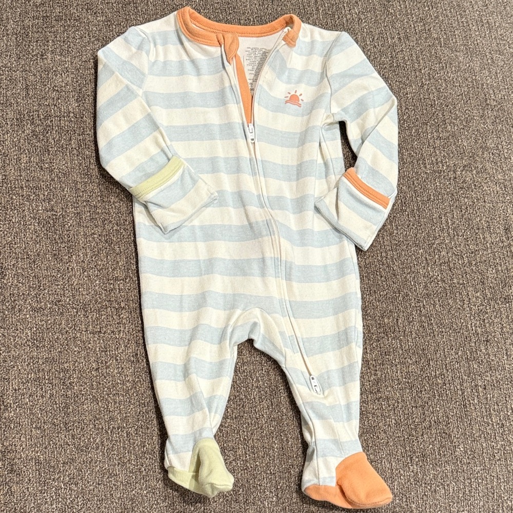 Striped Footie with Orange and Green Accents